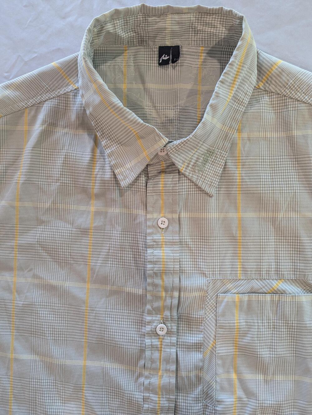 Rusty Shirt Mens L Beige Plaid Short Sleeve Button Up Pocket Woven Casual Summer